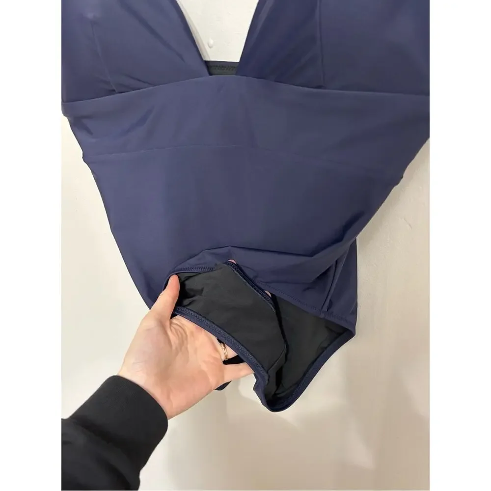 J. Crew Plunge One Piece Swimsuit in Navy Blue - Size 14